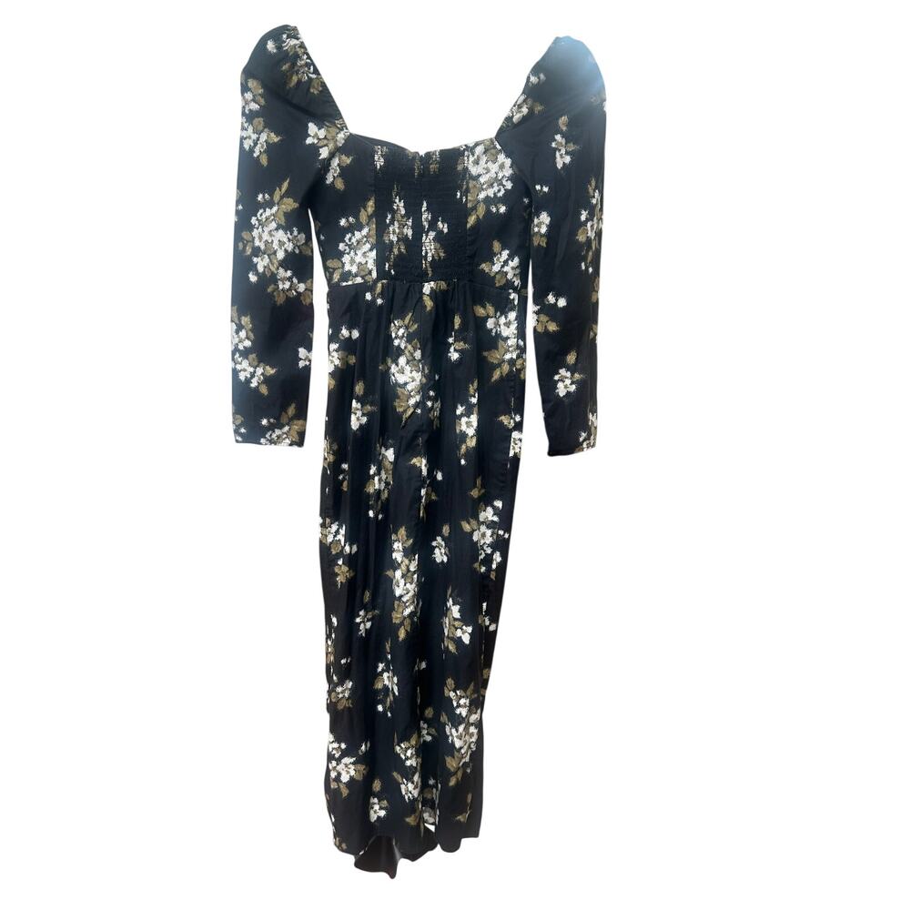 Reformation Ledell Midi Dress Judith Black Floral Organic Cotton Slit Size 2 - Picture 7 of 7